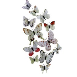 Fluturi 3D cu magnet, dubli, decoratiuni casa sau evenimente, set 12 bucati, alb, A21